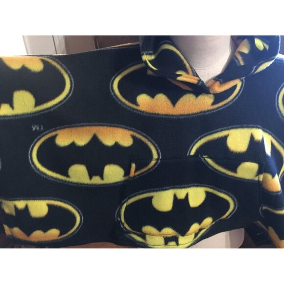 Child's Small Batman Fleece Hooded Poncho Pocket Pouch Black & Yellow Handmade - Picture 2 of 5